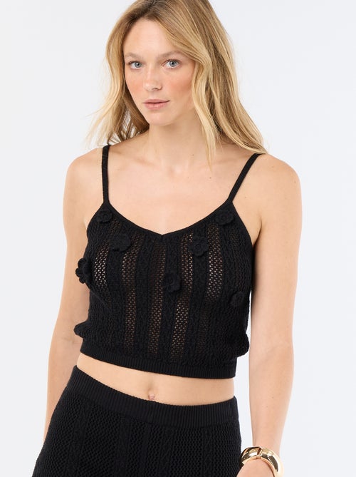 Gehäkeltes Tanktop mit gestickten Blumen - Kiabi
