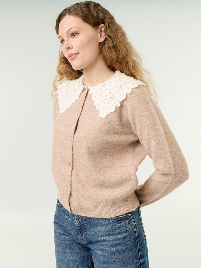 Geknöpfter Cardigan mit Peter-Pan-Kragen Beige - Kiabi