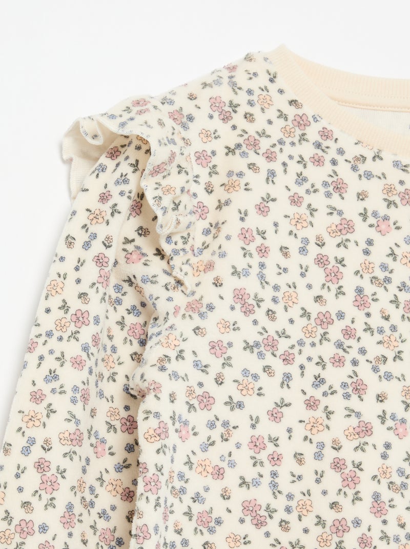 Gemusterter Samt-Pyjama, 2-teilig – Sweatshirt und Hose Beige - Kiabi