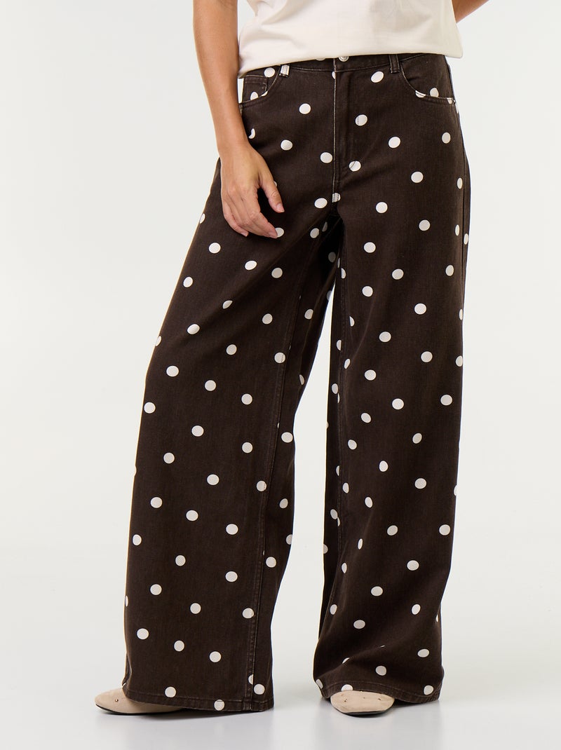 Gepunktete High Waist Wide Leg Jeans Marron - Kiabi