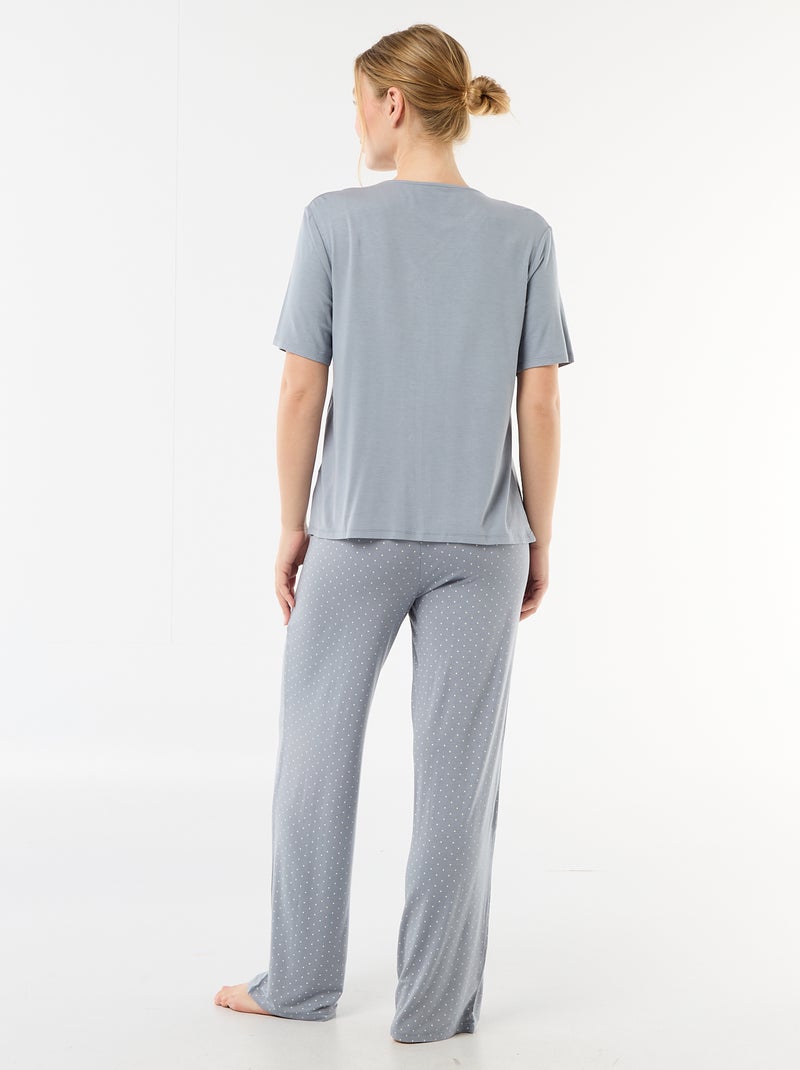 Gepunkteter langer Pyjama - 2-teilig Blau - Kiabi