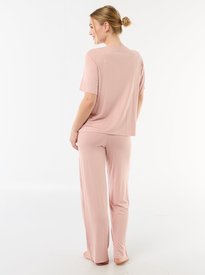 Gepunkteter langer Pyjama - 2-teilig Rosa - Kiabi
