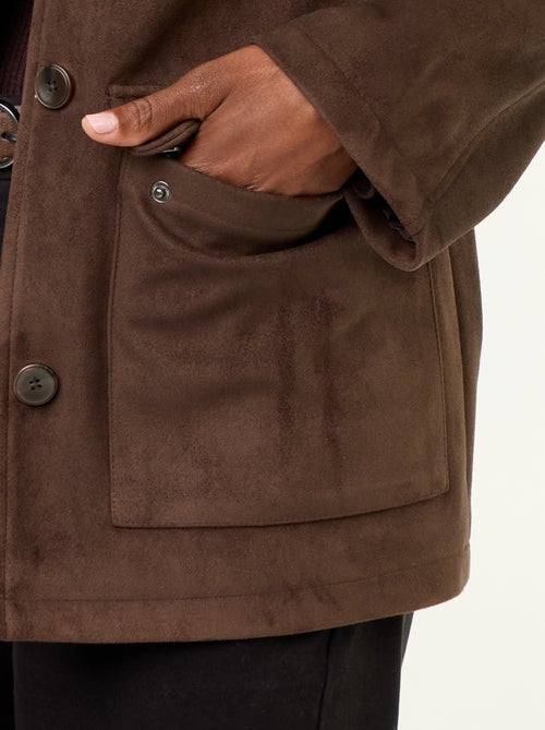 Gerade geschnittene Suedine-Jacke mit Kunstleder-Kragen - Kiabi