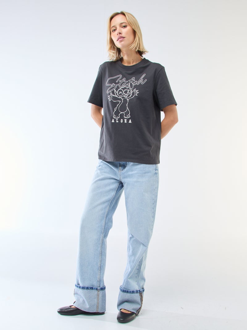 Gerades T-Shirt mit 'Stitch'-Print Schwarz - Kiabi