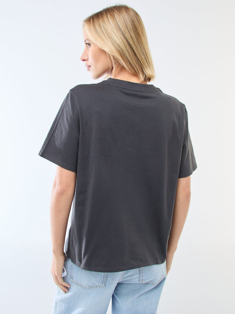 Gerades T-Shirt mit 'Stitch'-Print Schwarz - Kiabi