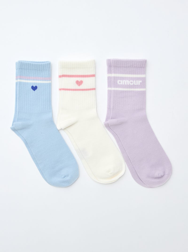Gerippte Fantasie-Socken Lila/Blau/Weiß - Kiabi