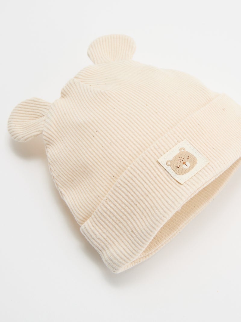 Gerippte Mütze mit Ohren Beige - Kiabi
