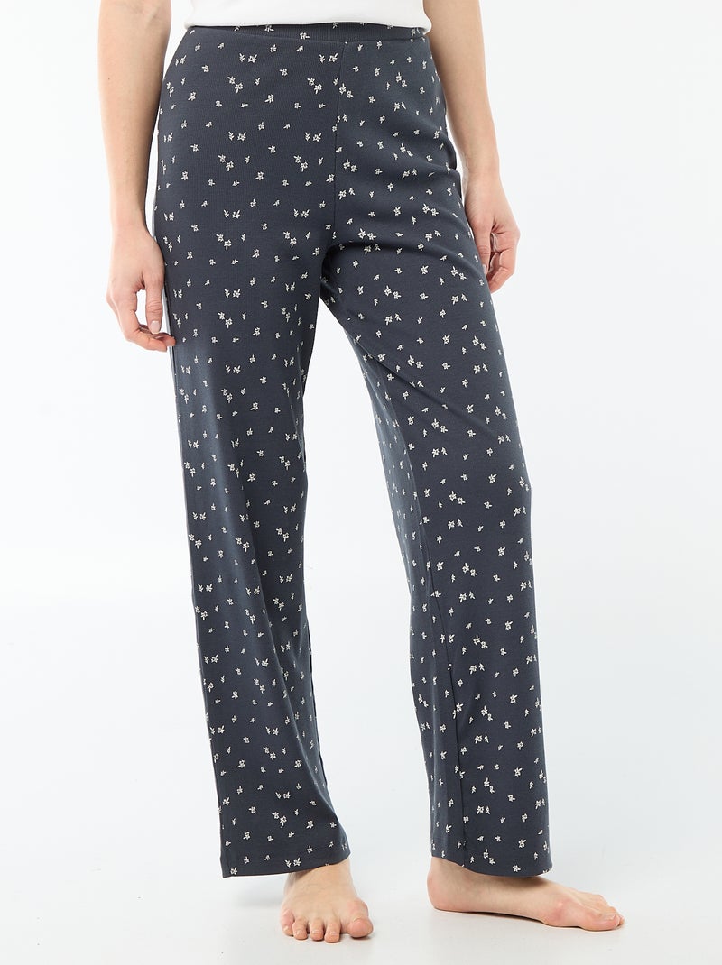 Gerippte Schlafhose mit Allover-Blumenmuster Blau - Kiabi