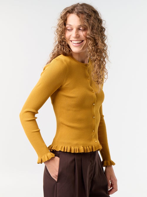 Gerippte Strickjacke mit Rüschen-Details - Kiabi