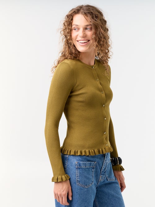 Gerippte Strickjacke mit Rüschen-Details - Kiabi