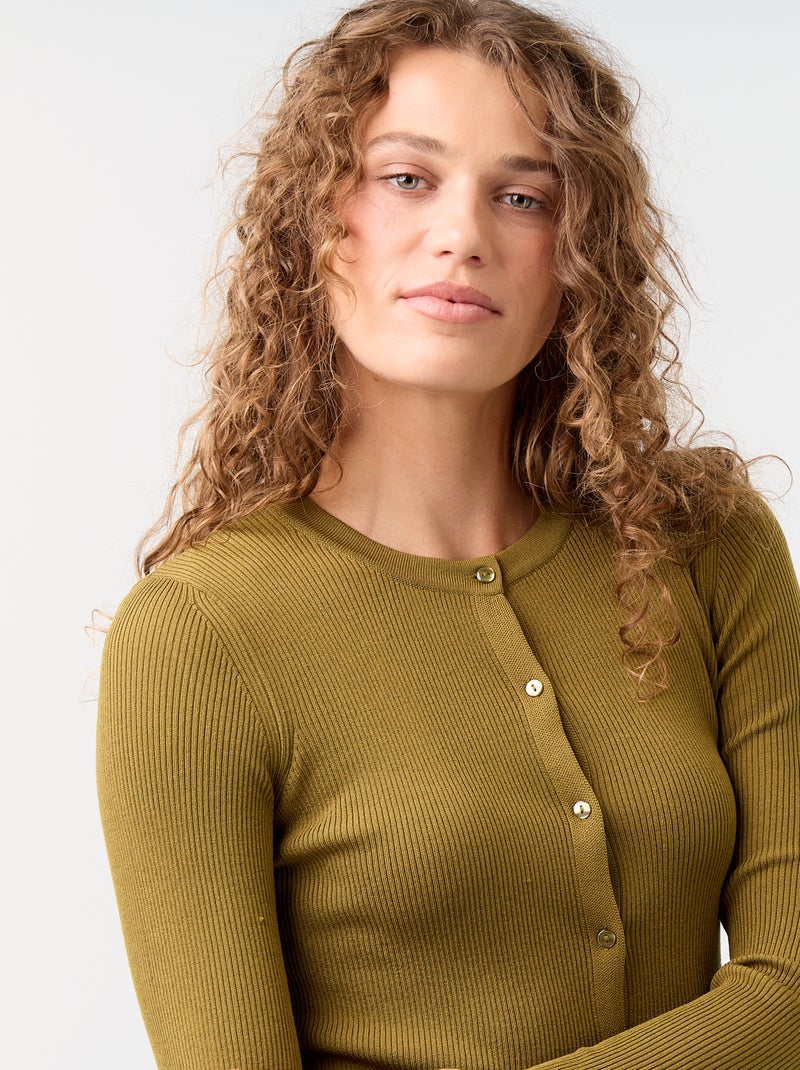 Gerippte Strickjacke mit Rüschen-Details Grün - Kiabi