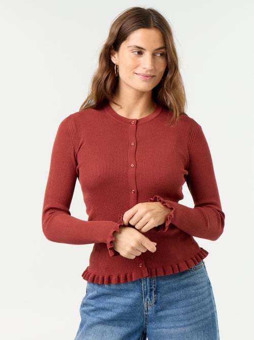 Gerippte Strickjacke mit Rüschen-Details - Kiabi
