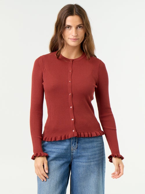 Gerippte Strickjacke mit Rüschen-Details - Kiabi