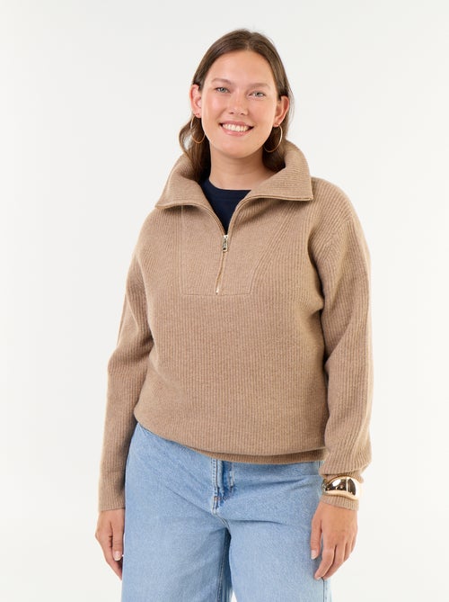 Gerippter Strickpullover mit Reissverschluss und Stehkragen - Kiabi