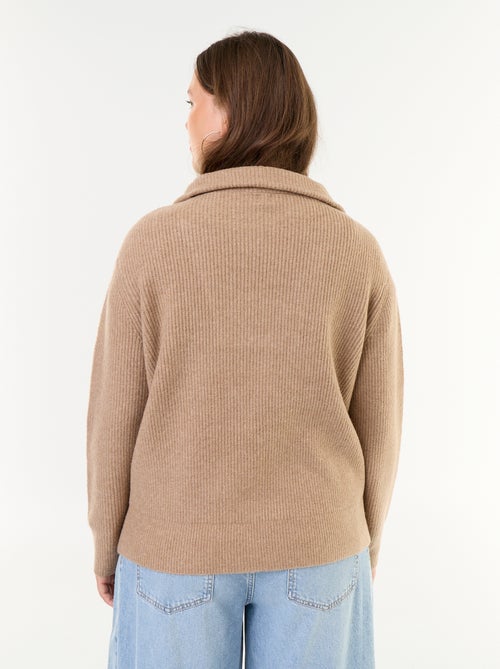 Gerippter Strickpullover mit Reissverschluss und Stehkragen - Kiabi