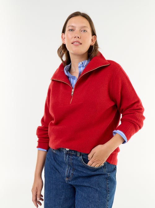 Gerippter Strickpullover mit Reissverschluss und Stehkragen - Kiabi
