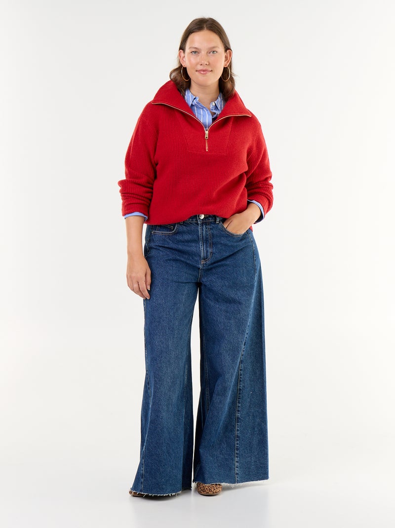 Gerippter Strickpullover mit Reissverschluss und Stehkragen Rouge - Kiabi