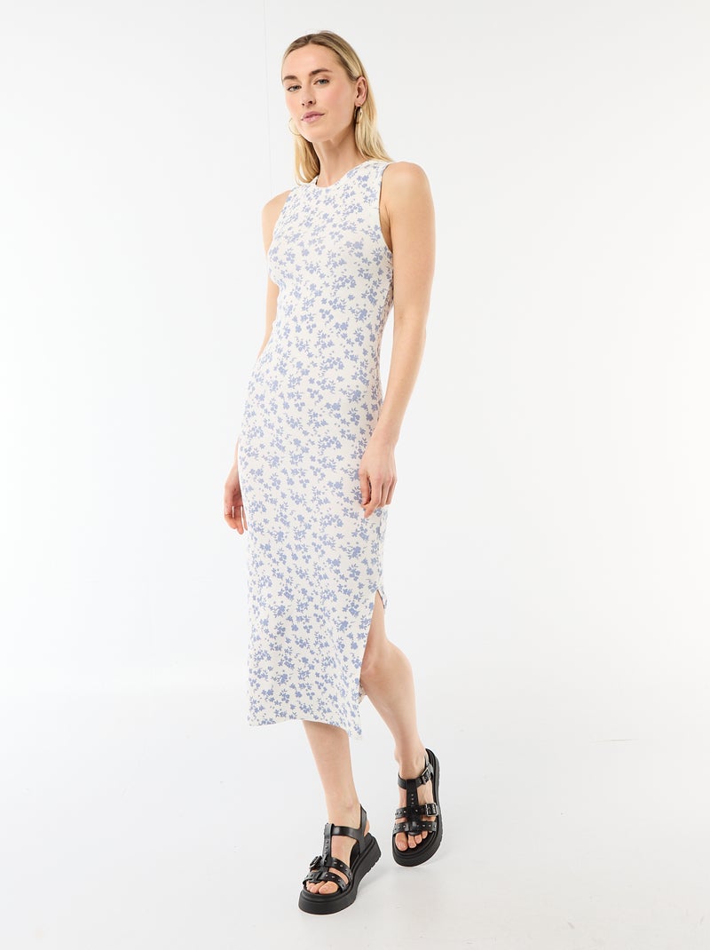Geripptes ärmelloses Midikleid Beige - Kiabi