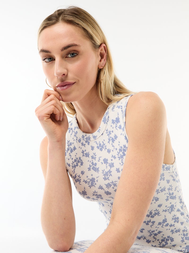 Geripptes ärmelloses Midikleid Beige - Kiabi