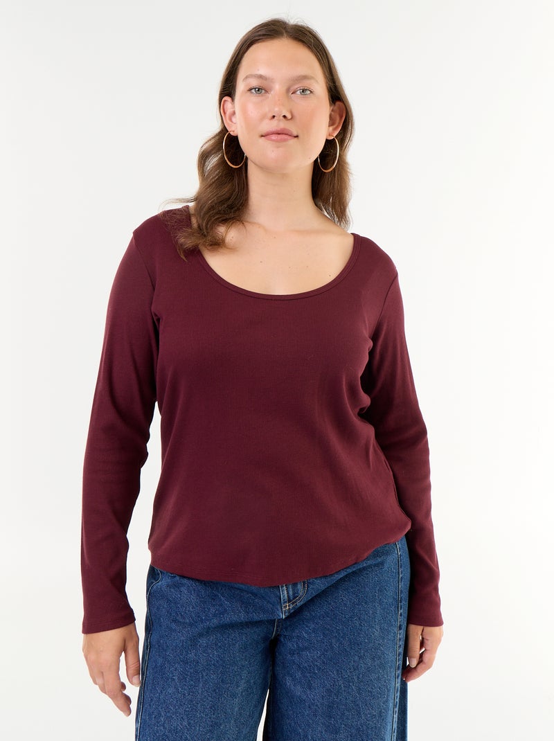 Geripptes Basic-T-Shirt Rouge - Kiabi