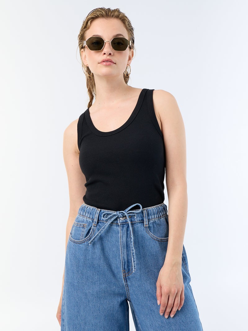 Geripptes Basic-Trägertop Schwarz - Kiabi