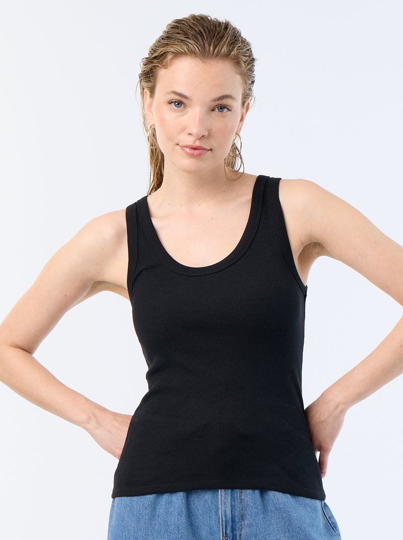 Geripptes Basic-Trägertop Schwarz - Kiabi