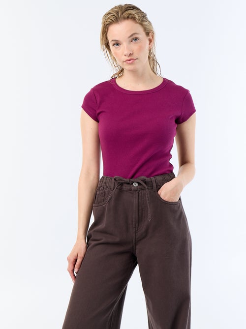 Geripptes Kurzarm-Jersey-T-Shirt - Kiabi
