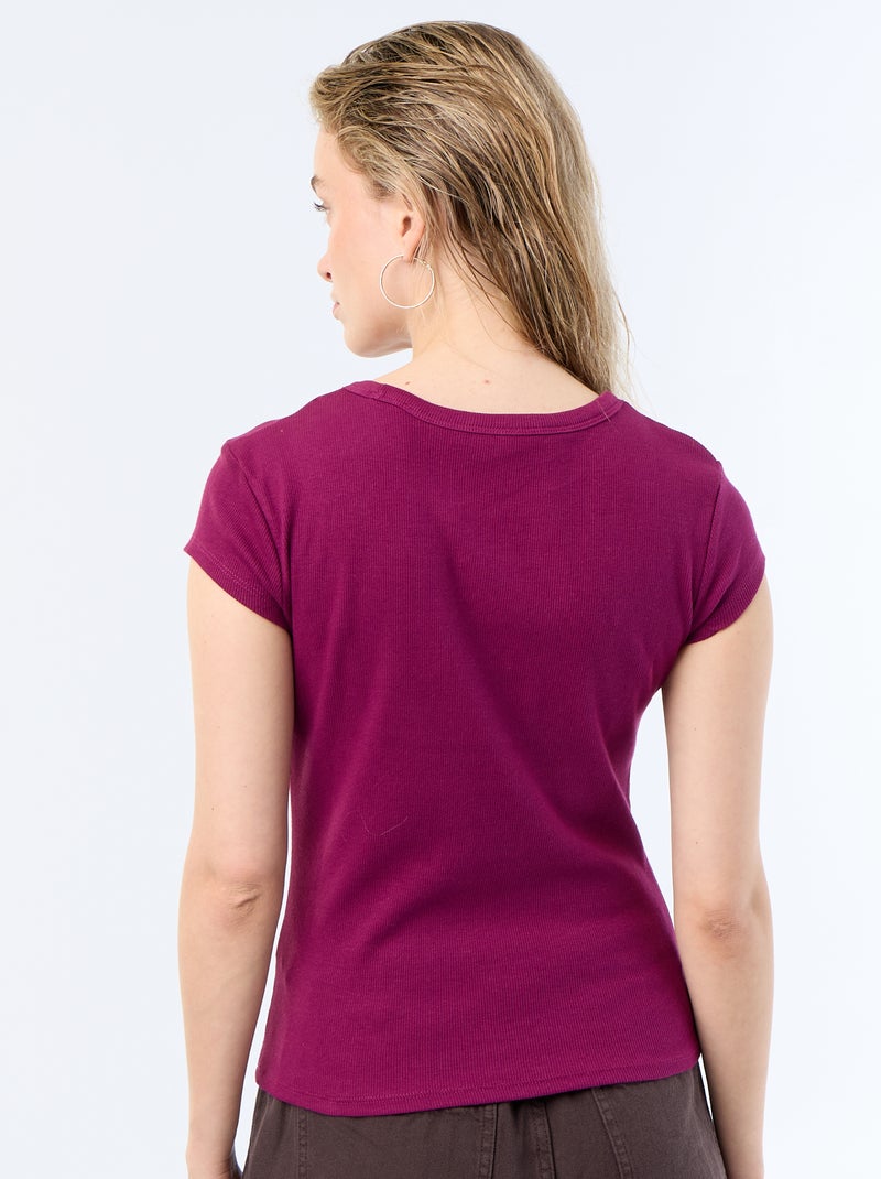 Geripptes Kurzarm-Jersey-T-Shirt Lila - Kiabi