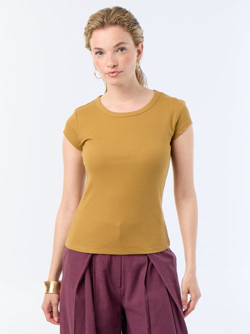 Geripptes Kurzarm-Jersey-T-Shirt - Kiabi