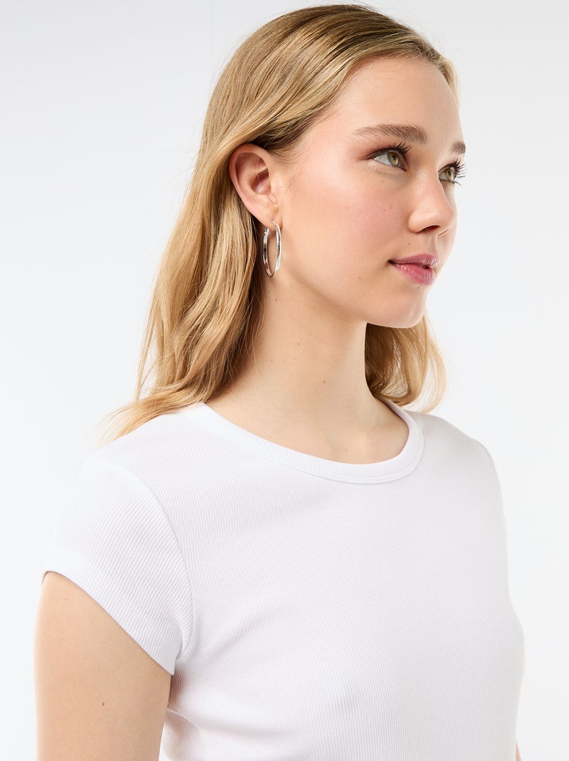 Geripptes Kurzarm-Jersey-T-Shirt Weiß - Kiabi