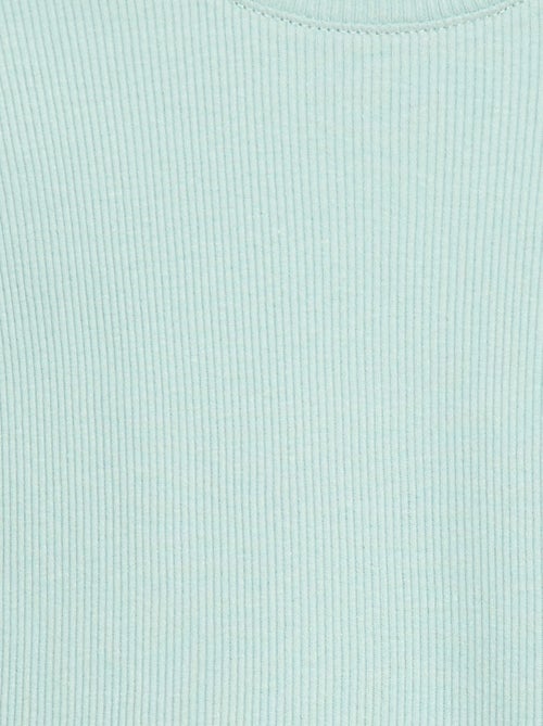 Geripptes Kurzarm-T-Shirt mit Volants - Kiabi