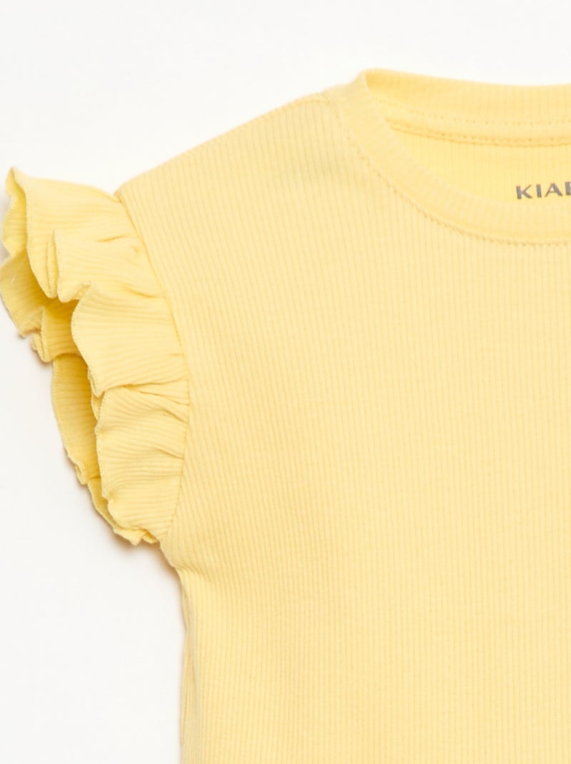 Geripptes Kurzarm-T-Shirt mit Volants GELB - Kiabi