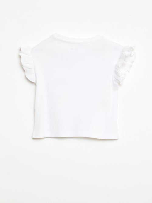 Geripptes Kurzarm-T-Shirt mit Volants - Kiabi