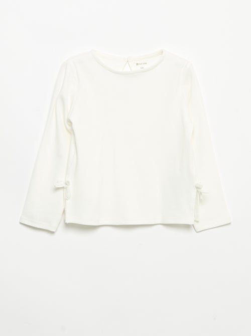 Geripptes Langarm-T-Shirt mit Schleife - Kiabi