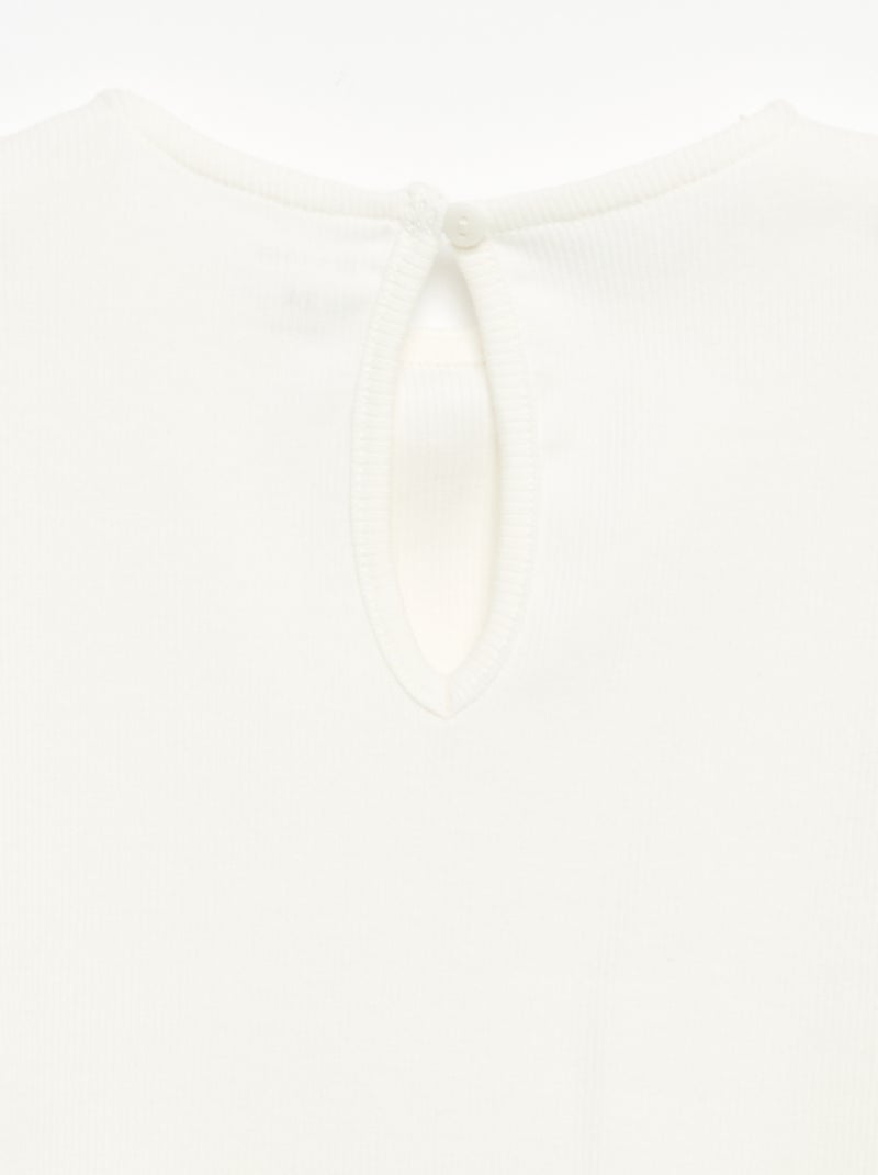 Geripptes Langarm-T-Shirt mit Schleife Blanc - Kiabi