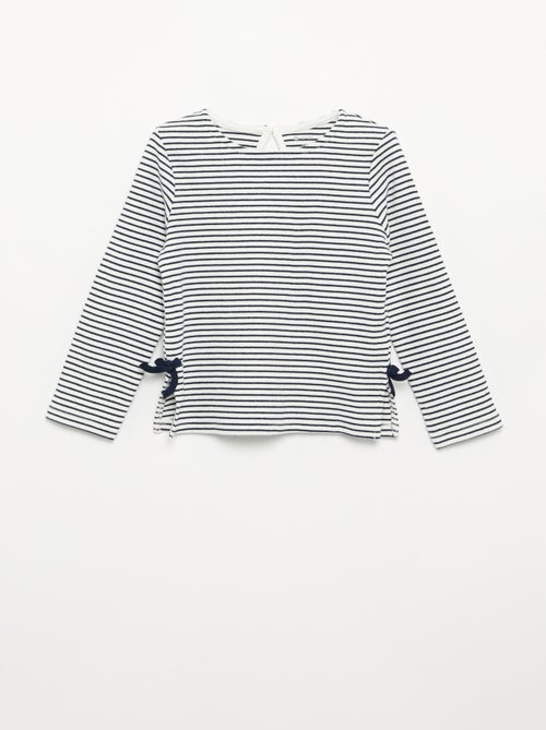 Geripptes Langarm-T-Shirt mit Schleife - Kiabi