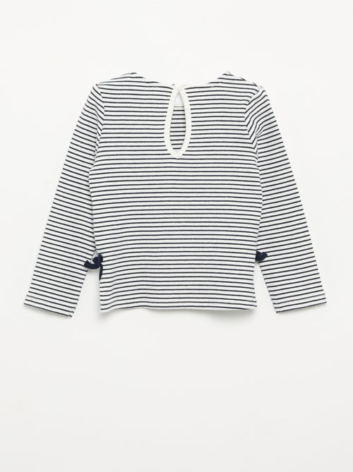 Geripptes Langarm-T-Shirt mit Schleife - Kiabi