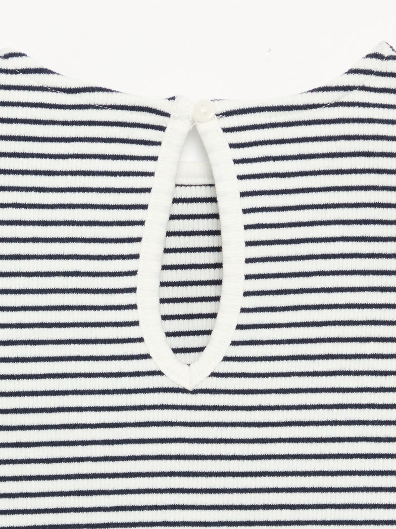 Geripptes Langarm-T-Shirt mit Schleife Bleu - Kiabi