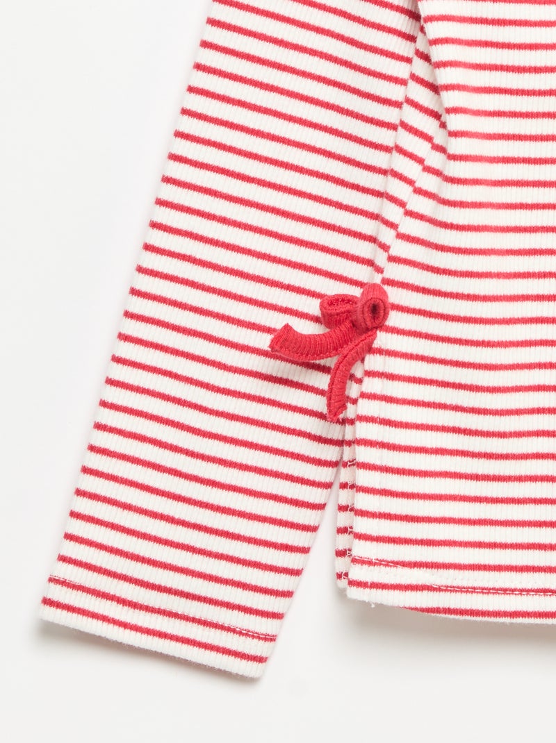 Geripptes Langarm-T-Shirt mit Schleife Rouge - Kiabi