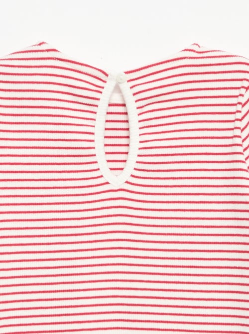Geripptes Langarm-T-Shirt mit Schleife - Kiabi