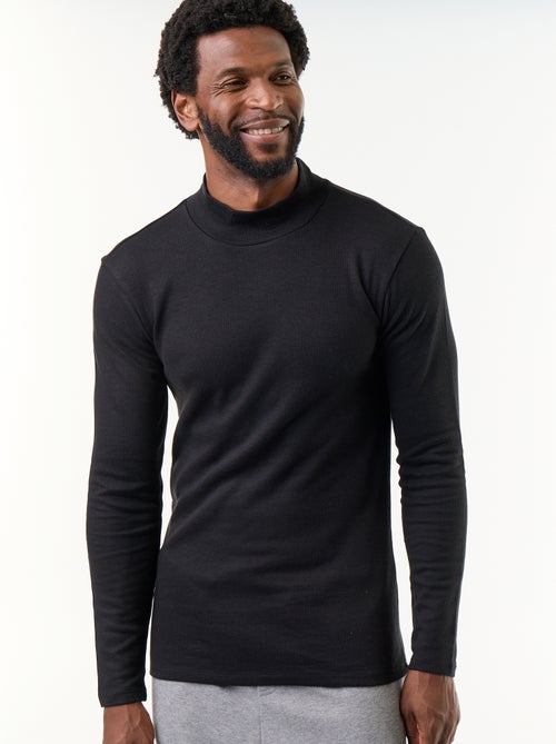 Geripptes Langarm-T-Shirt mit Stehkragen - Kiabi