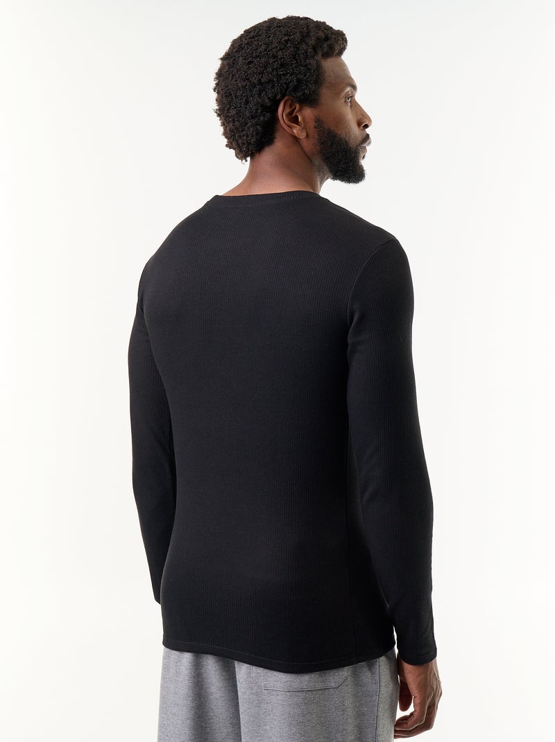 Geripptes Langarm-T-Shirt mit wärmendem Tragegefühl Noir - Kiabi