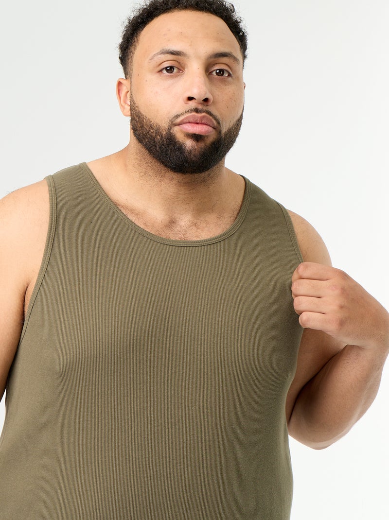 Geripptes Regular Fit Tanktop Khaki - Kiabi