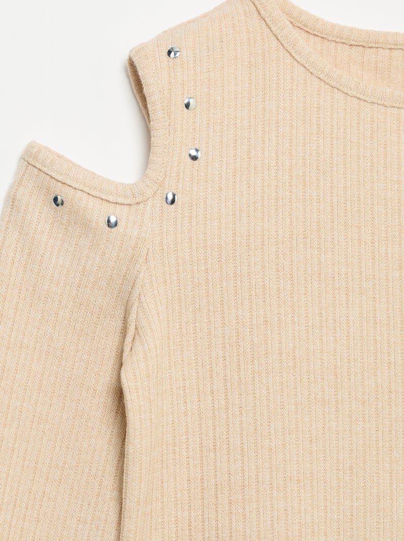 Geripptes schulterfreies T-Shirt Beige - Kiabi