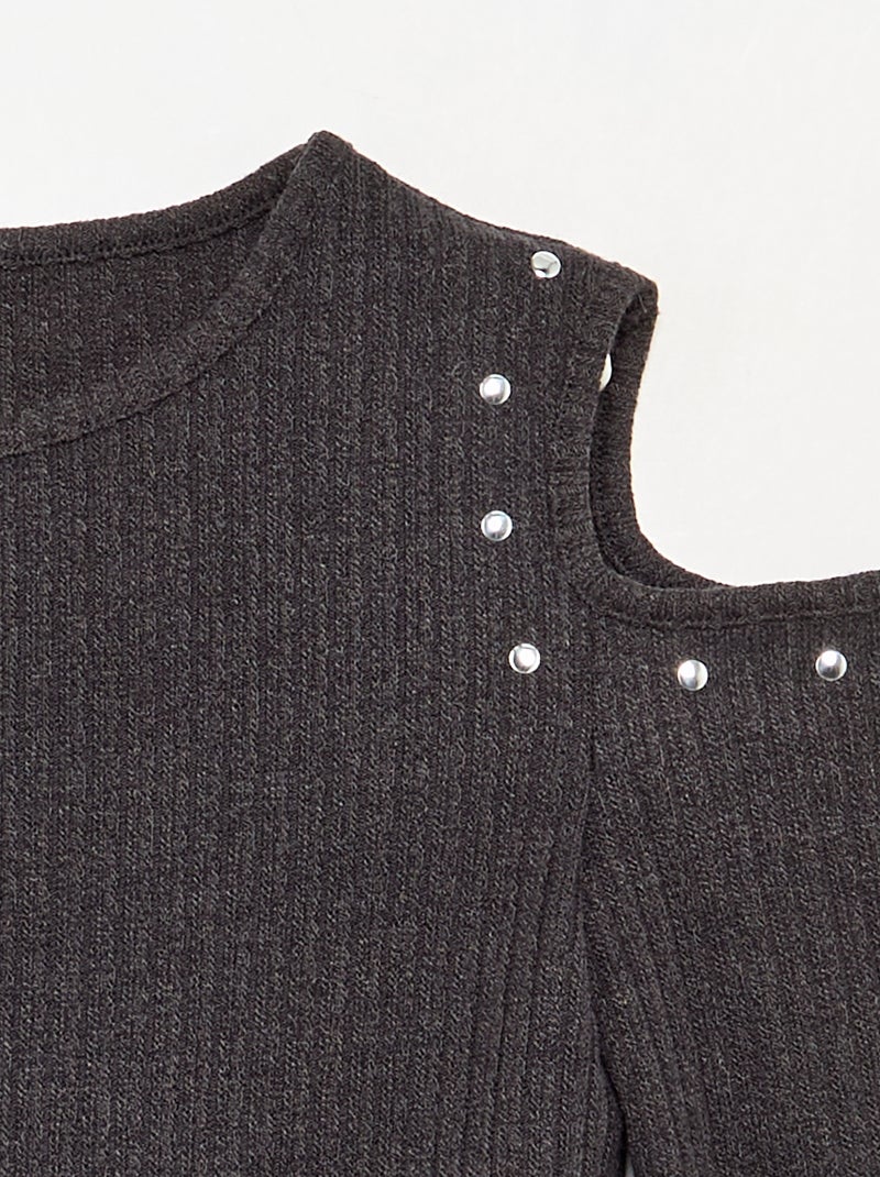 Geripptes schulterfreies T-Shirt Noir - Kiabi