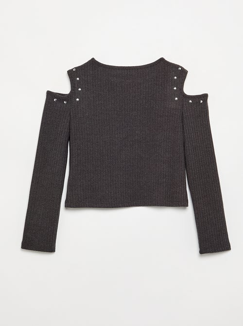 Geripptes schulterfreies T-Shirt - Kiabi