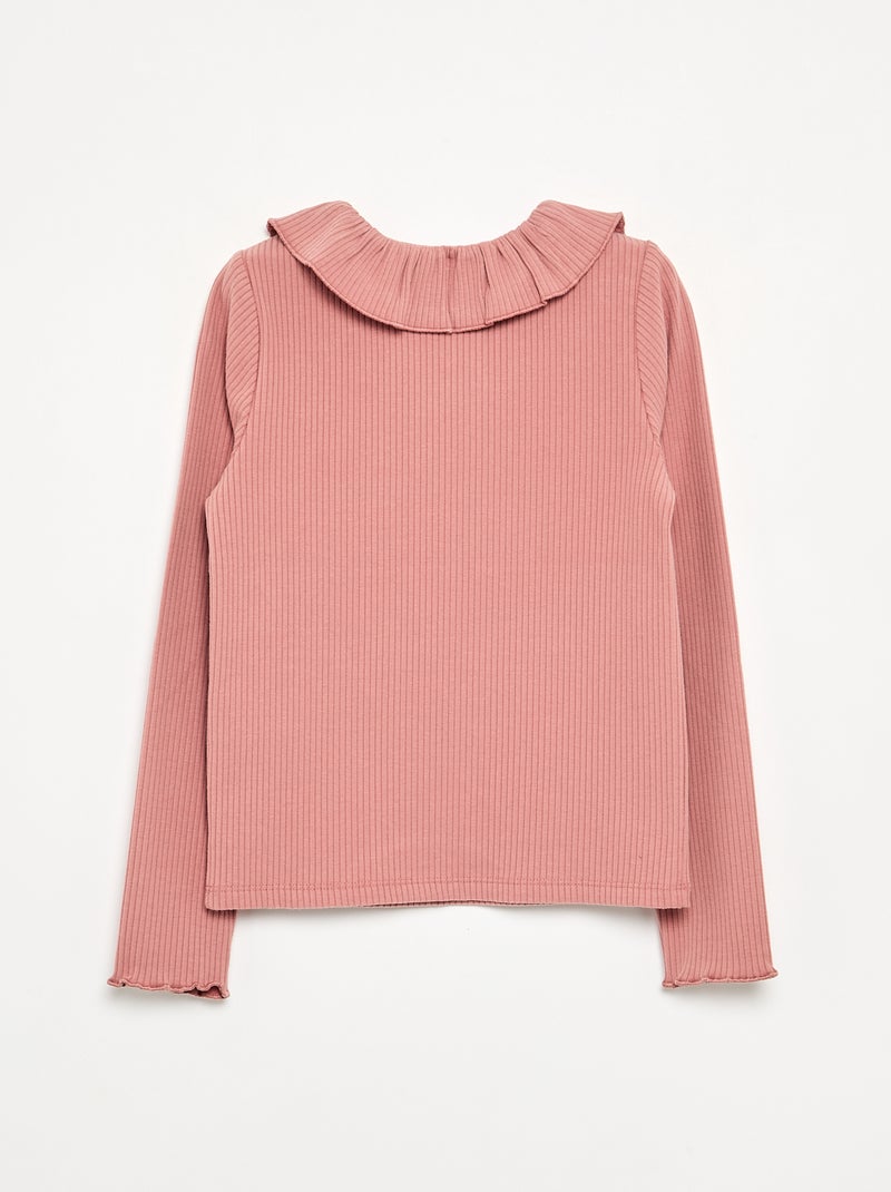 Geripptes T-Shirt mit Kragen Rosa - Kiabi