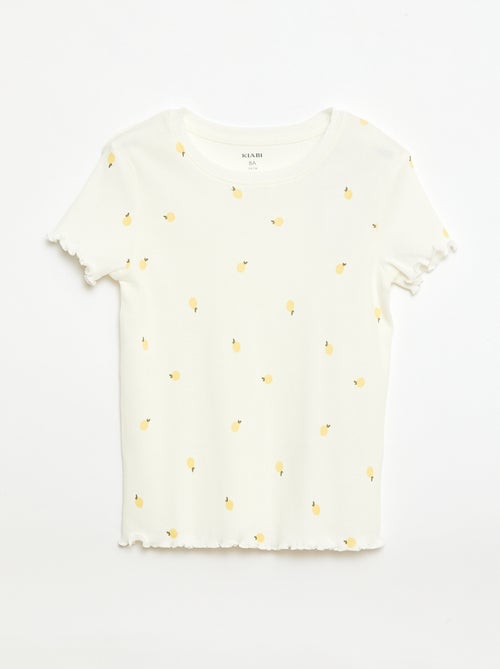Geripptes T-Shirt mit kurzen Rüschenärmeln - Kiabi