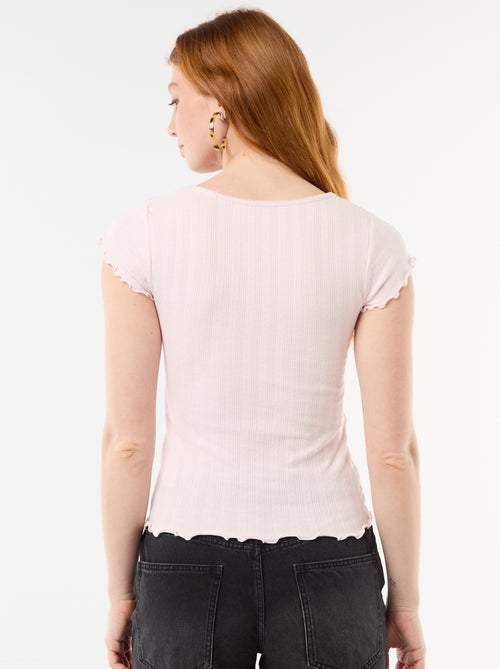 Geripptes T-Shirt mit kurzen Volantärmeln - Kiabi