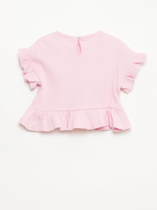 Geripptes T-Shirt mit Rüschenkanten - Kiabi